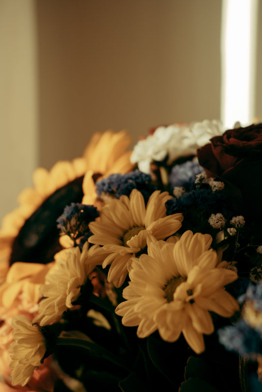 Bright cheerful bouquet with sunflowers, roses and daisies — Bright & Happy Birthday Bouquet by Local Flower Girl